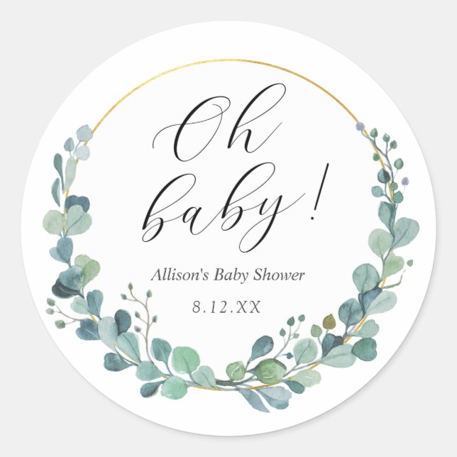 Eucalyptus Greenery Baby Duwer Round Sticker (Vorderseite)
