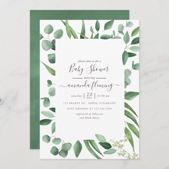 Eucalyptus Greenery Baby Shower Einladung (Vorne/Hinten)