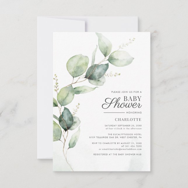 Eucalyptus Greenery Baby Shower Einladung (Vorderseite)