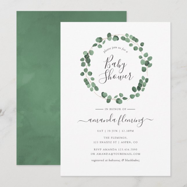 Eucalyptus Greenery Baby Shower Einladung (Vorne/Hinten)