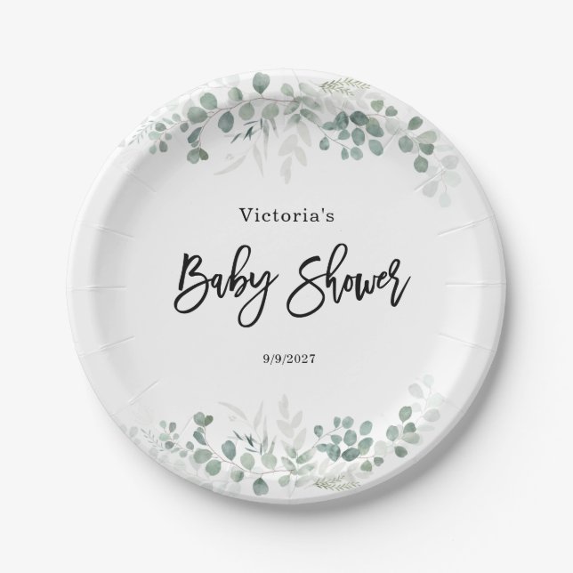Eucalyptus Greenery Baby Shower Pappteller (Vorderseite)