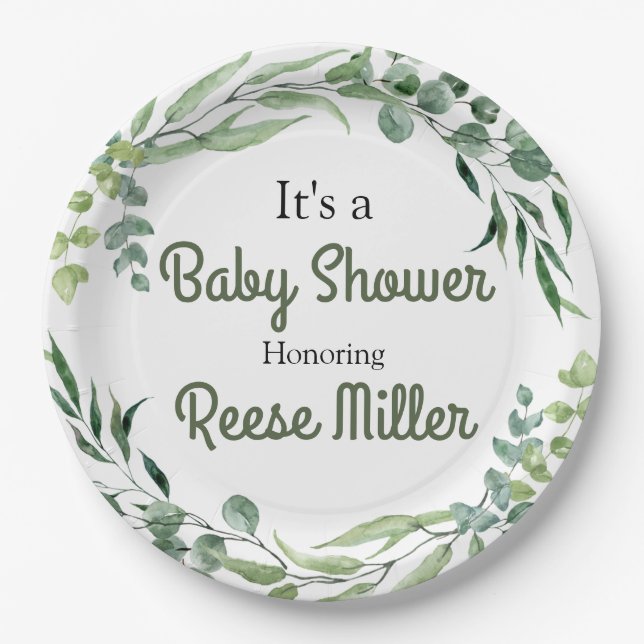 Eucalyptus Greenery Baby Shower Party Pappteller (Vorderseite)