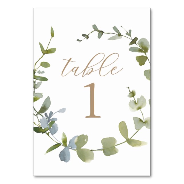Eucalyptus Greenery Baby Shower Tischnummer (Vorderseite)