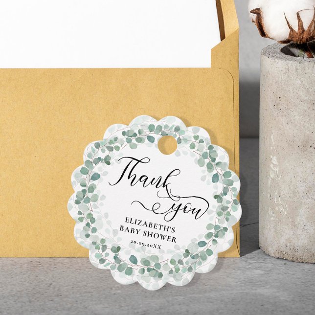 Eucalyptus Greenery Baby Shower Vielen Dank Geschenkanhänger (Von Creator hochgeladen)