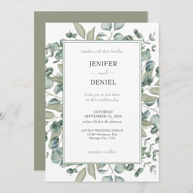 Eucalyptus Greenery Botanical Wedding Einladung (Vorne/Hinten)
