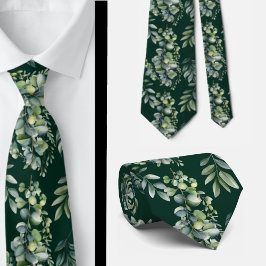 Eucalyptus Greenery Dark Green Floral Neck Tie Krawatte