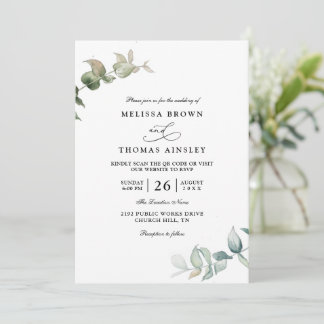 Eucalyptus Greenery Elegant Modern QR Code Wedding Einladung