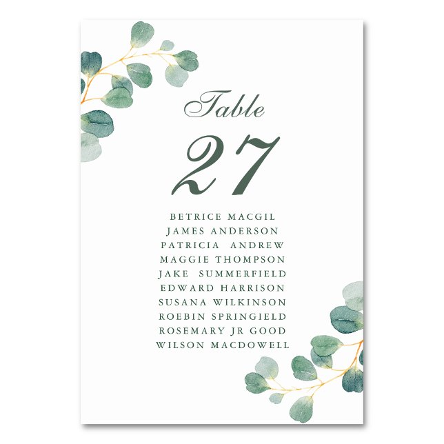 Eucalyptus Greenery Elegant Wedding Guest Name Tischnummer (Von Creator hochgeladen)