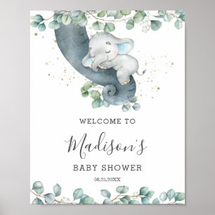 Eucalyptus Greenery Elephant Baby Shower Willkomme Poster