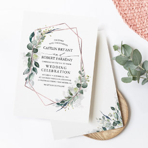 Eucalyptus Greenery Geometric Rose Gold Wedding Einladung