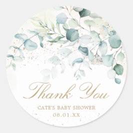 Eucalyptus Greenery Gold Baby Dusche Vielen Dank Runder Aufkleber