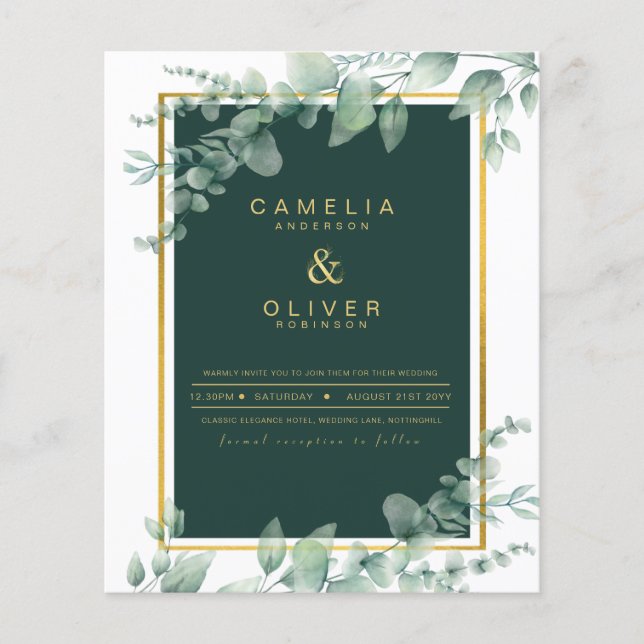 Eucalyptus Greenery Gold Emerald Wedding QR CODE F Flyer (Vorne)
