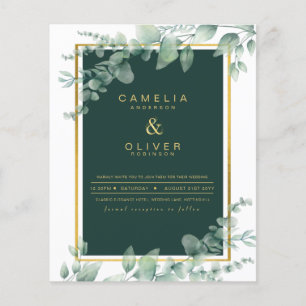 Eucalyptus Greenery Gold Emerald Wedding QR CODE F Flyer