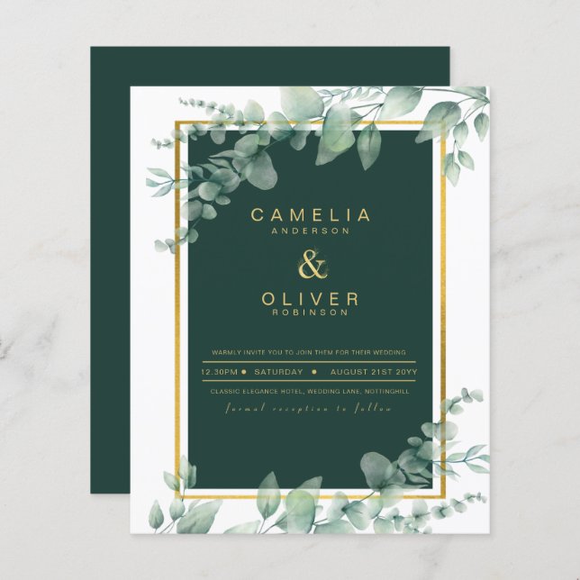 Eucalyptus Greenery Gold Emerald Wedding QR CODE I (Vorne/Hinten)