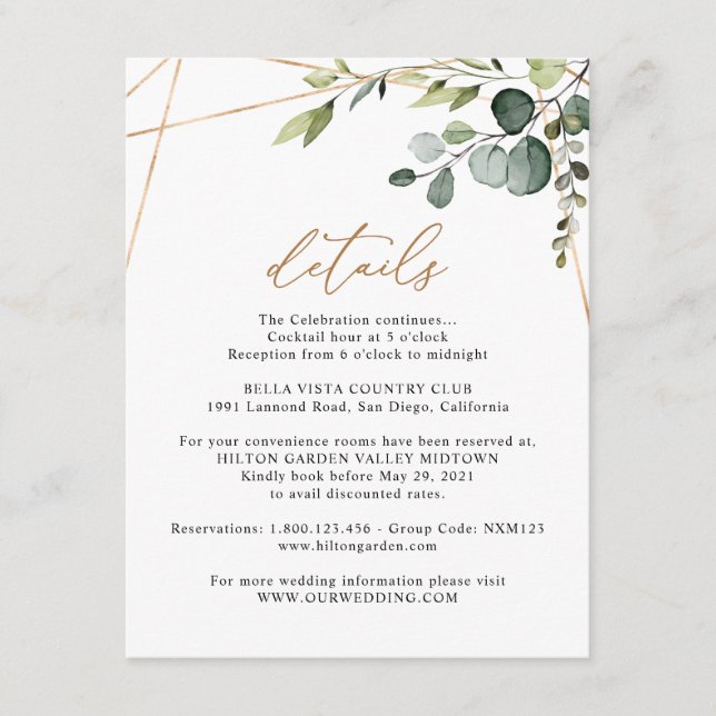 Eucalyptus Greenery Gold Geometric Details Wedding Begleitkarte (Vorderseite)