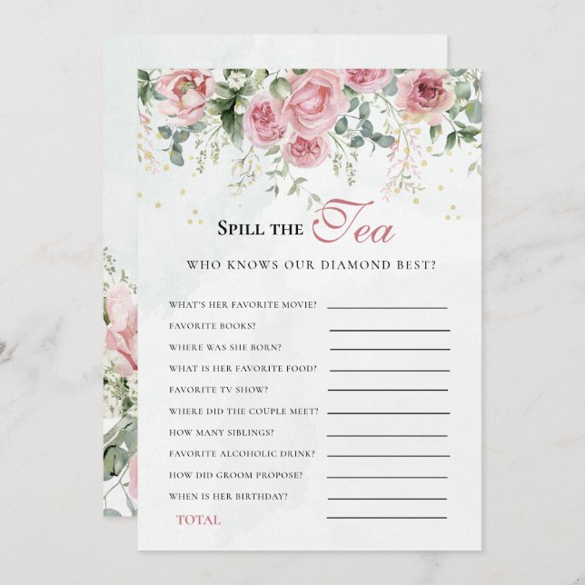 Eucalyptus Greenery Gold Leaves Bridal Shower game Einladung (Vorne/Hinten)