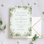 Eucalyptus Greenery Gold Leaves Elegant Wedding Einladung<br><div class="desc">Beautiful wedding invitation featuring watercolor eucalyptus and gold leaves.</div>