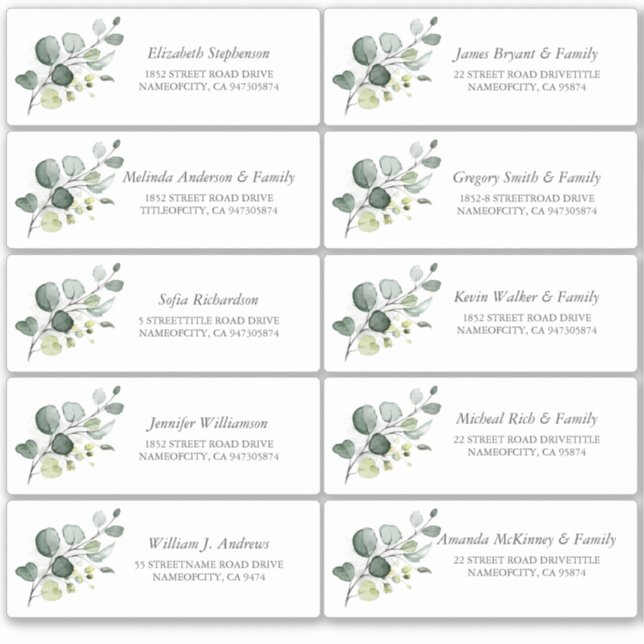 Eucalyptus Greenery Guest Names Address Labels (Vorderseite)