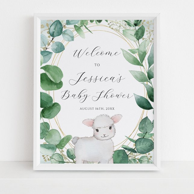 Eucalyptus Greenery Lamb Baby Dusche Willkommen Poster (Von Creator hochgeladen)