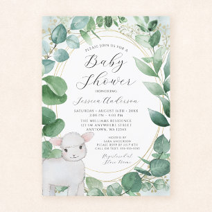 Eucalyptus Greenery Lamb Baby Shower Einladung