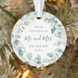 Eucalyptus Greenery Mr. and Mrs Newlywed Foto Ornament