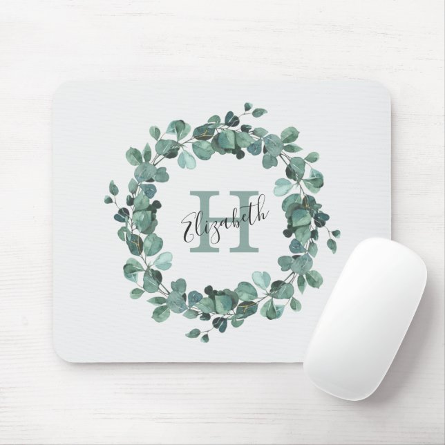 Eucalyptus Greenery Personalized Monogram Mouse Pa Mousepad (Mit Mouse)