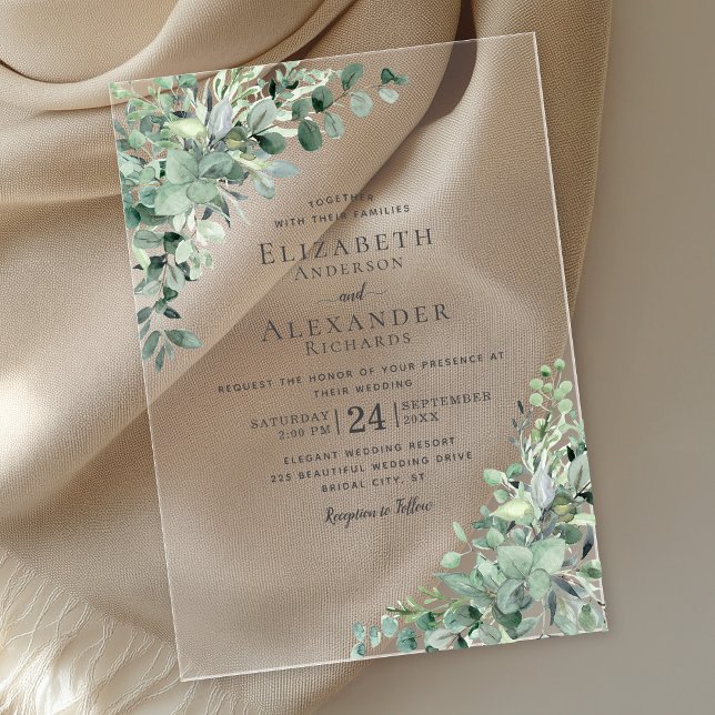 Eucalyptus Greenery Watercolor Boho Wedding Acryleinladungen (Von Creator hochgeladen)