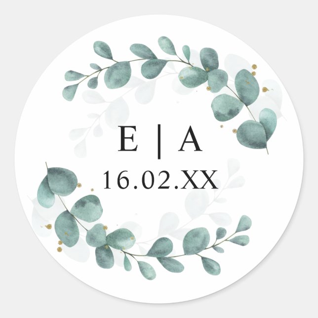 Eucalyptus Greenery Wedding Bonbonniere Runder Aufkleber (Vorderseite)