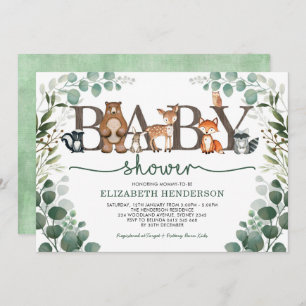 Eucalyptus Greenery Woodland Animals Baby-Dusche Einladung