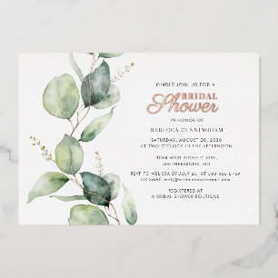 Eucalyptus-Grünzeug Schriftzug Brautparty Roségold Folieneinladung