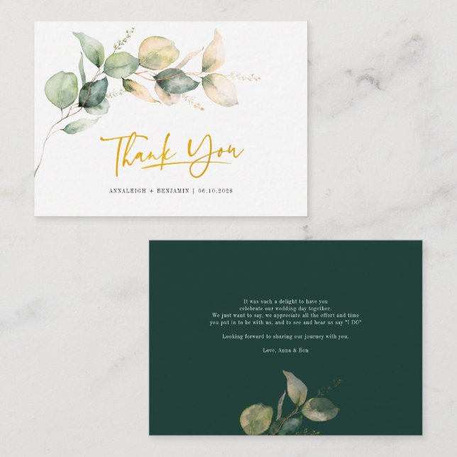 Eucalyptus Hand-Lettered Wedding Thank You Mini Mitteilungskarte (Vorne/Hinten)