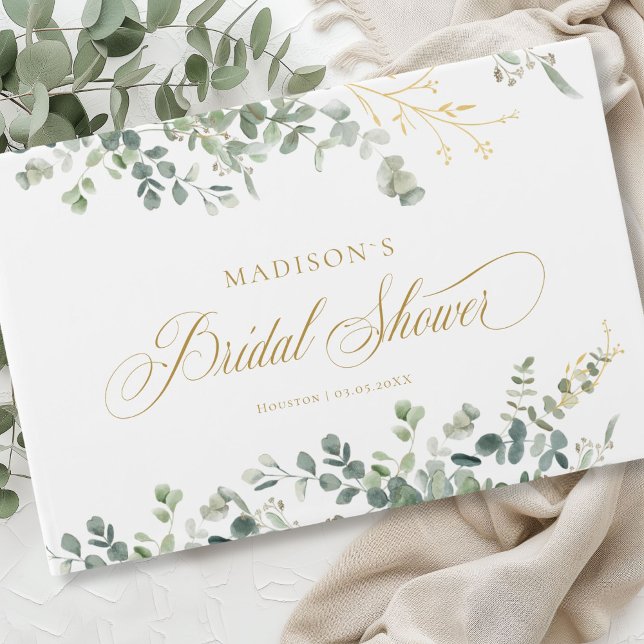Eucalyptus Handwriting Script-Brautparty Gästebuch (Personalized Eucalyptus Handwriting Script Bridal Shower Guest Book)