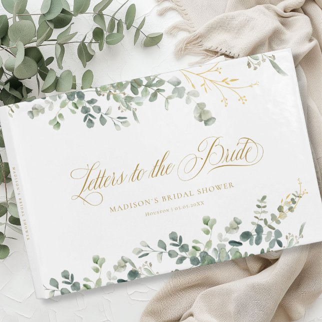 Eucalyptus Handwriting Script-Brautparty Gästebuch (Customer specific, elegant, eucalyptus, "Letters to the Bride" Bridal Shower Guest Book. )