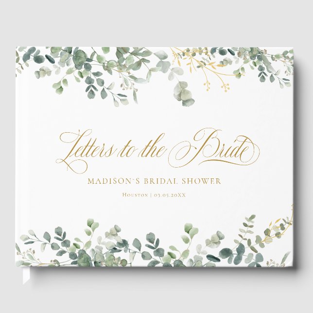 Eucalyptus  Handwriting Script Bridal Shower Gästebuch (Vorderseite)