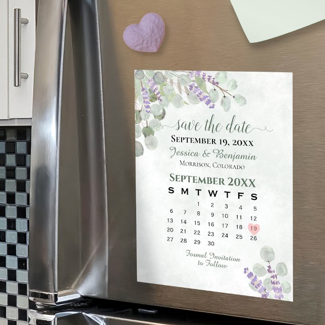 Eucalyptus Lavender Save the Date Calendar Magnet (Von Creator hochgeladen)