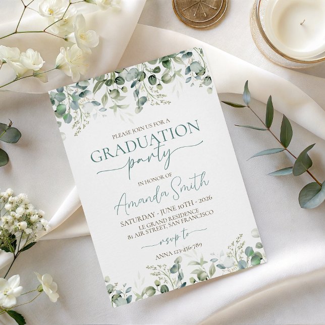 Eucalyptus Leaf Border Graduation Invite Einladung (Von Creator hochgeladen)