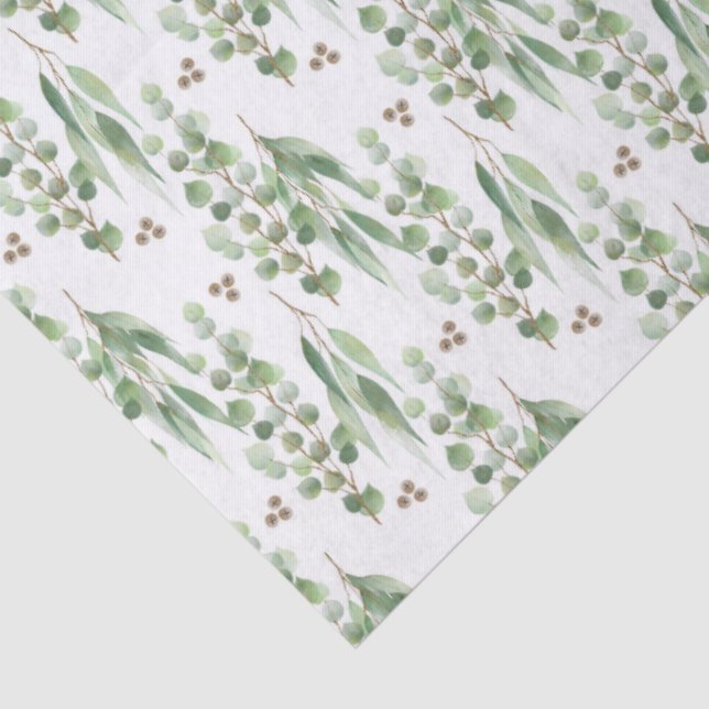 Eucalyptus Leaves and Branches Watercolor Pattern  Seidenpapier (Detail)