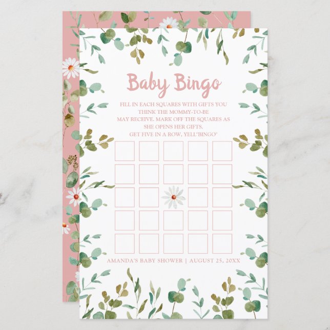Eucalyptus Leaves Baby Shower Baby Bingo (Vorne/Hinten)