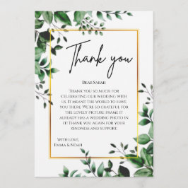 Eucalyptus Leaves Gold Frame Wedding Thank You Dankeskarte