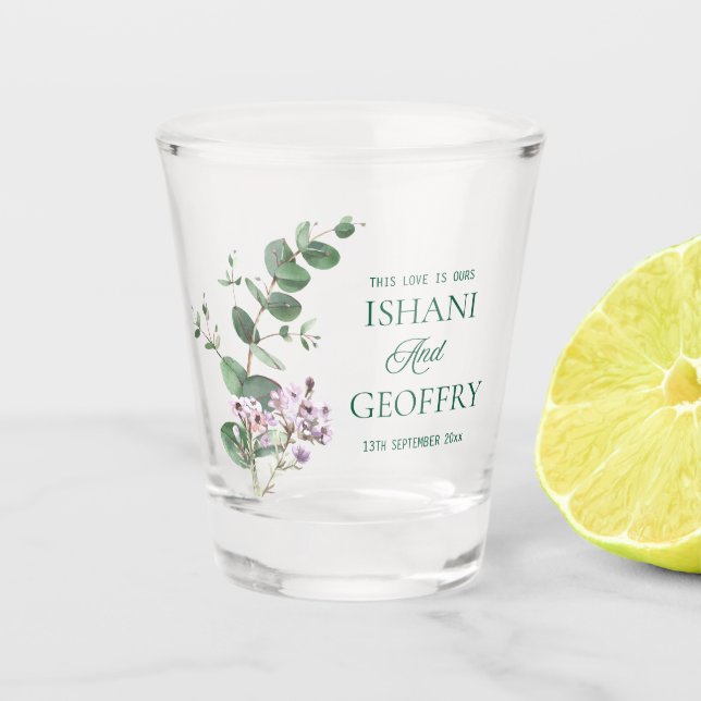 Eucalyptus Leaves Greenery Wedding  Schnapsglas (Vorderseite)