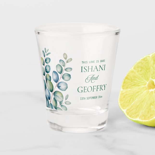 Eucalyptus Leaves Greenery Wedding  Schnapsglas (Vorderseite)