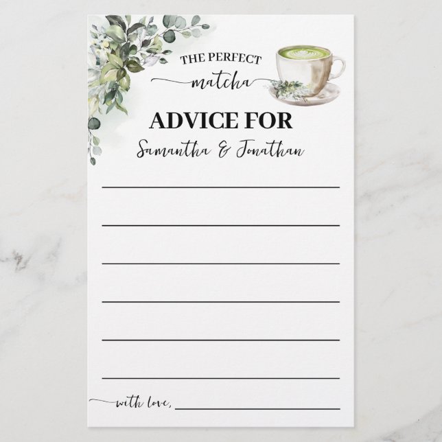 Eucalyptus Matcha Advice for Couple Shower Card Flyer (Vorne)