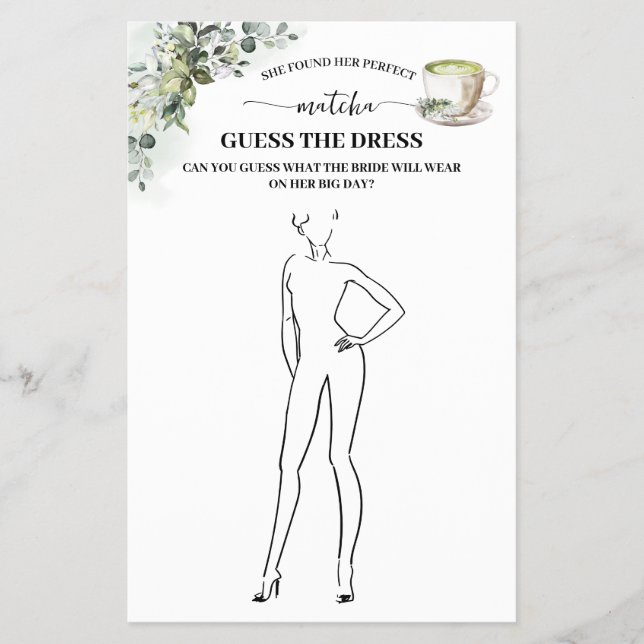 Eucalyptus Matcha Guess the Dress Shower Game Card Flyer (Vorne)