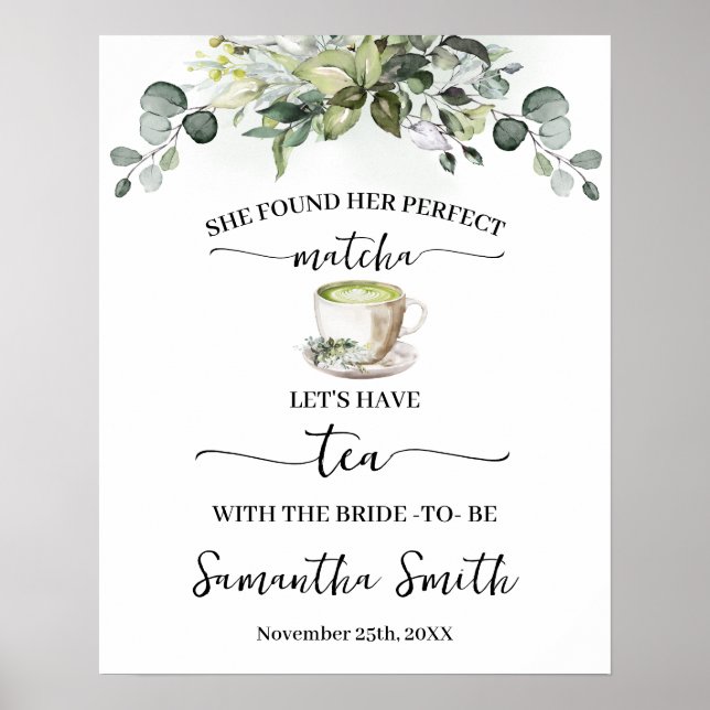Eucalyptus Matcha Lasst uns Tee mit der Braut trin Poster (Vorne)