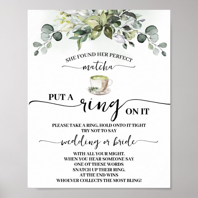 Eucalyptus Matcha Put a Ring on Shower Game Sign Poster (Vorne)