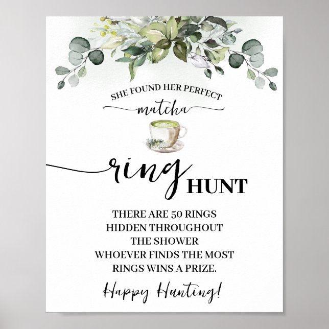 Eucalyptus Matcha Ring Hunt Bridal Shower Game Poster (Vorne)