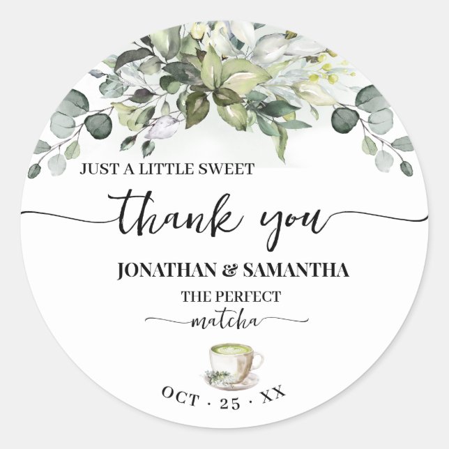 Eucalyptus Matcha Sweet Thank You Bridal Shower Runder Aufkleber (Vorderseite)