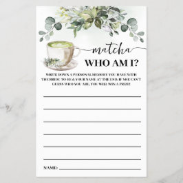 Eucalyptus Matcha Who am I Bridal Shower Game Card Flyer