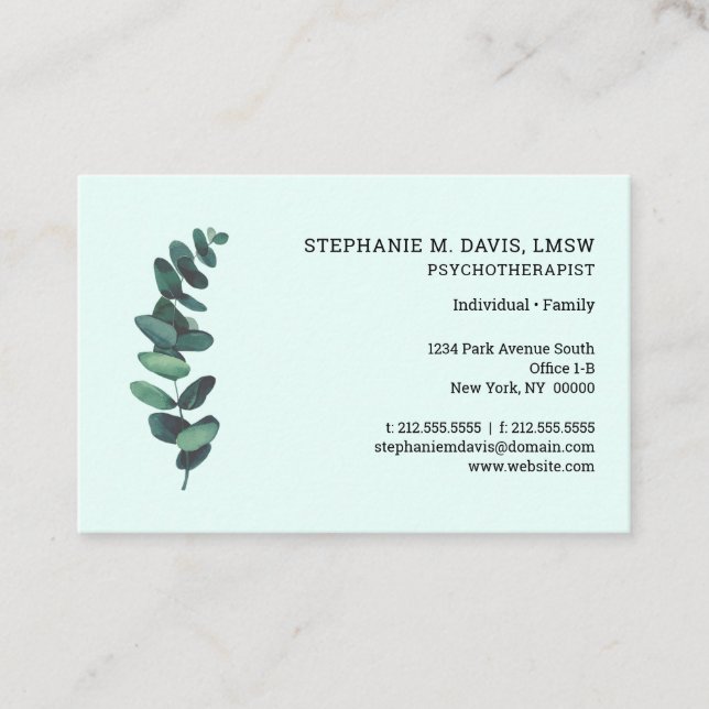 Eucalyptus Mint Green Euro Business Card Visitenkarte (Vorderseite)