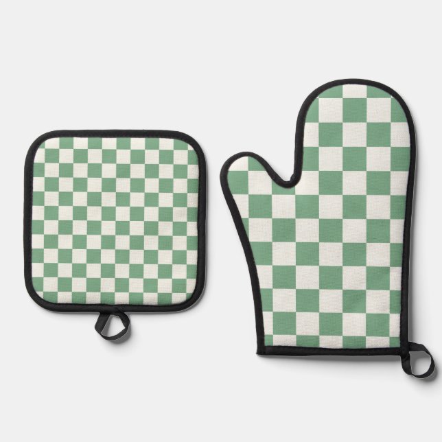 Eucalyptus mist checkerboard pattern ofenhandschuh & Topflappen-Set (Vorderseite)